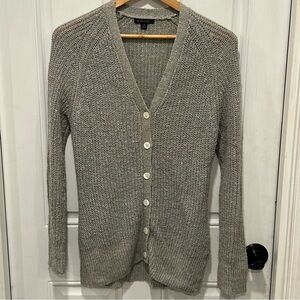 Brooks Brothers Woman’s Linen Silk Blend Cardigan Sweater, Gray, Size medium